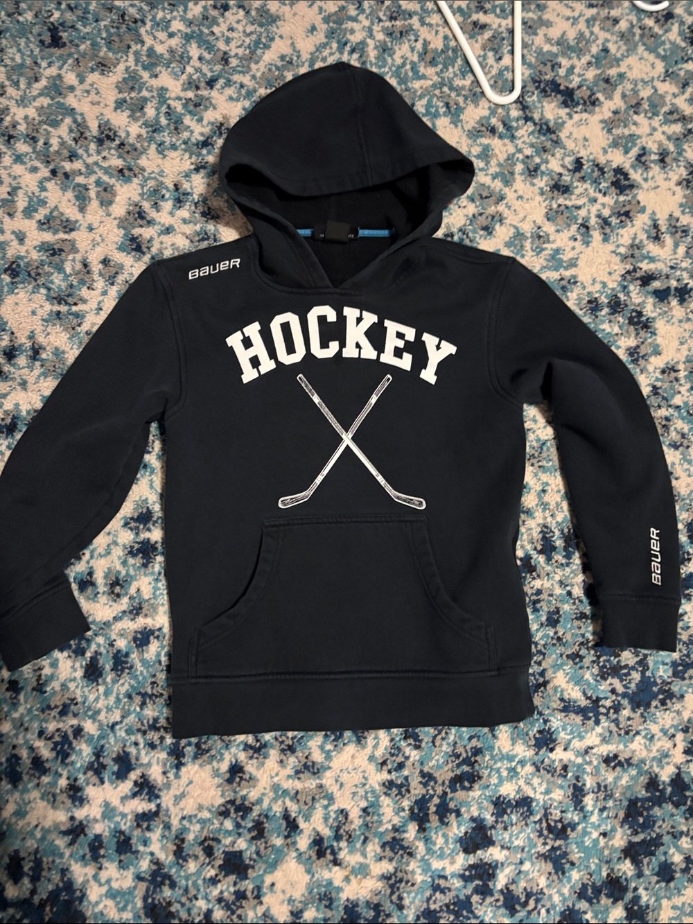 Bauer Navy Blue Hockey Pullover Hoodie with White Graphics
